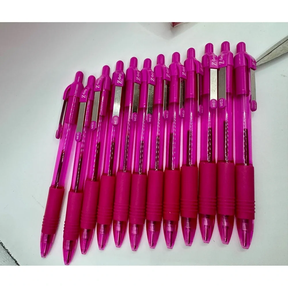 Pink Stationery Set - 12 Pink Zebra Z-Grip Ballpoint Pens Fiskars Scissors Pouch